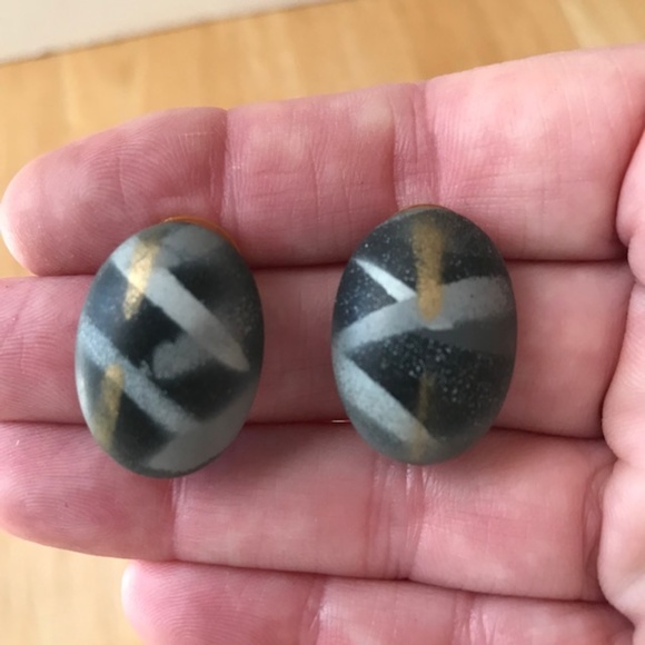 Handmade Black Silver Gold Earrings Retro Trendy - Picture 1 of 5